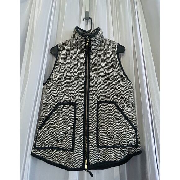 J Crew (S) Down Filled Vest Black Tan Puffer Double Zipper Women’s Size Small - Picture 3 of 15